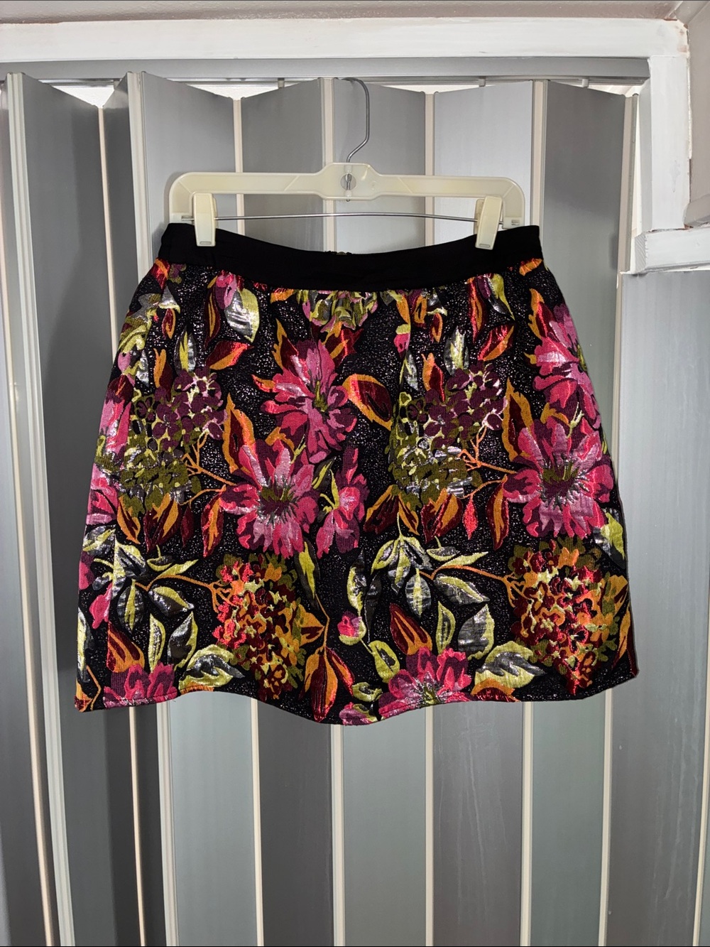 Ladakh Black Floral Mini Skirt with Pink & Green Accents